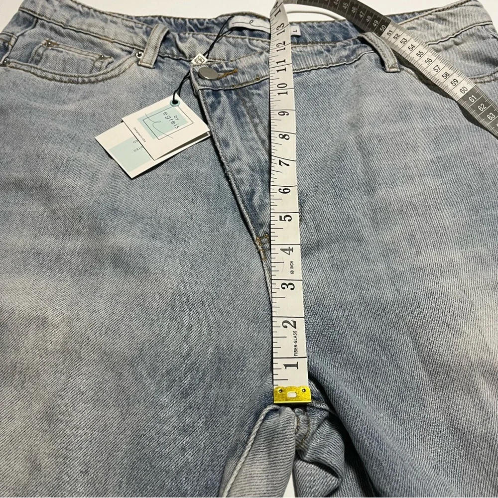 By Egreis Archie Jean Women Large Blue Denim Wide Leg High Waist Crisscross NEW - Picture 4 of 15